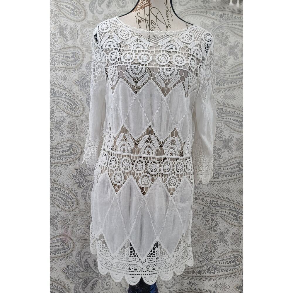 Crochet Guaze Beachy boho dress swim cover up Resort Wear Vacation Size small